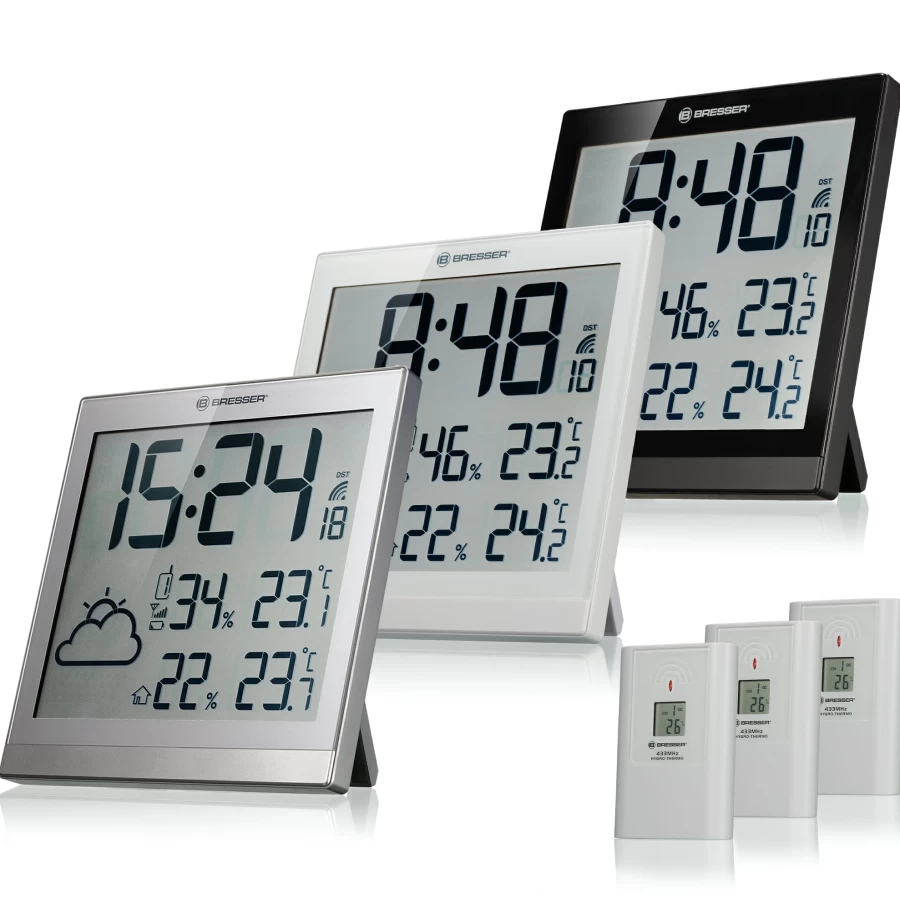 Bresser JC LCD Weather Station Clock with Temperature Display - Climatemp Digital Alarm