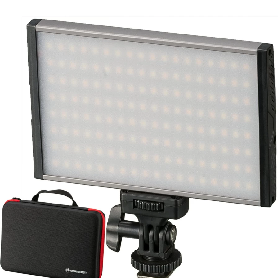 Bresser PT Pro 15B Bi-Color LED Video Light with Carrying Case – Portable Dimmable Lighting for Photography & Videography
