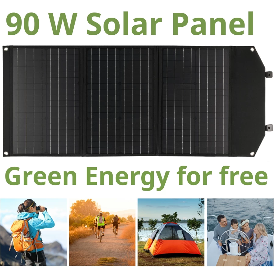 Bresser 90W Portable Solar Charger with USB & DC Output for Outdoor Mobile Devices