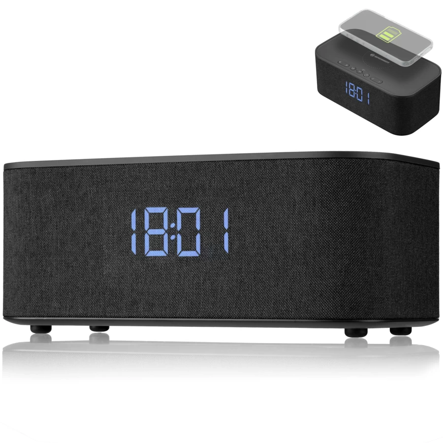 Bresser Portable Bluetooth Speaker with Alarm Clock, Wireless Charging, and NFC for Fast Pairing