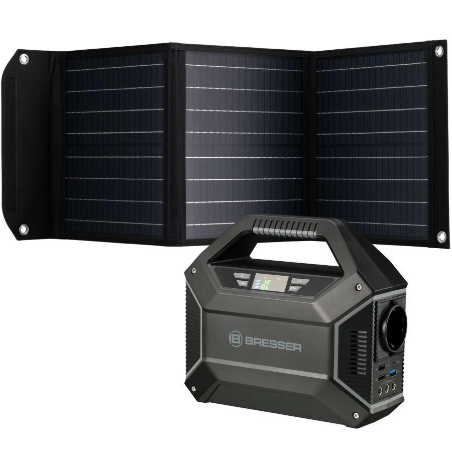 Bresser 100W Portable Power Station with 40W Solar Panel Kit | Compact Solar Generator for Camping & Emergencies