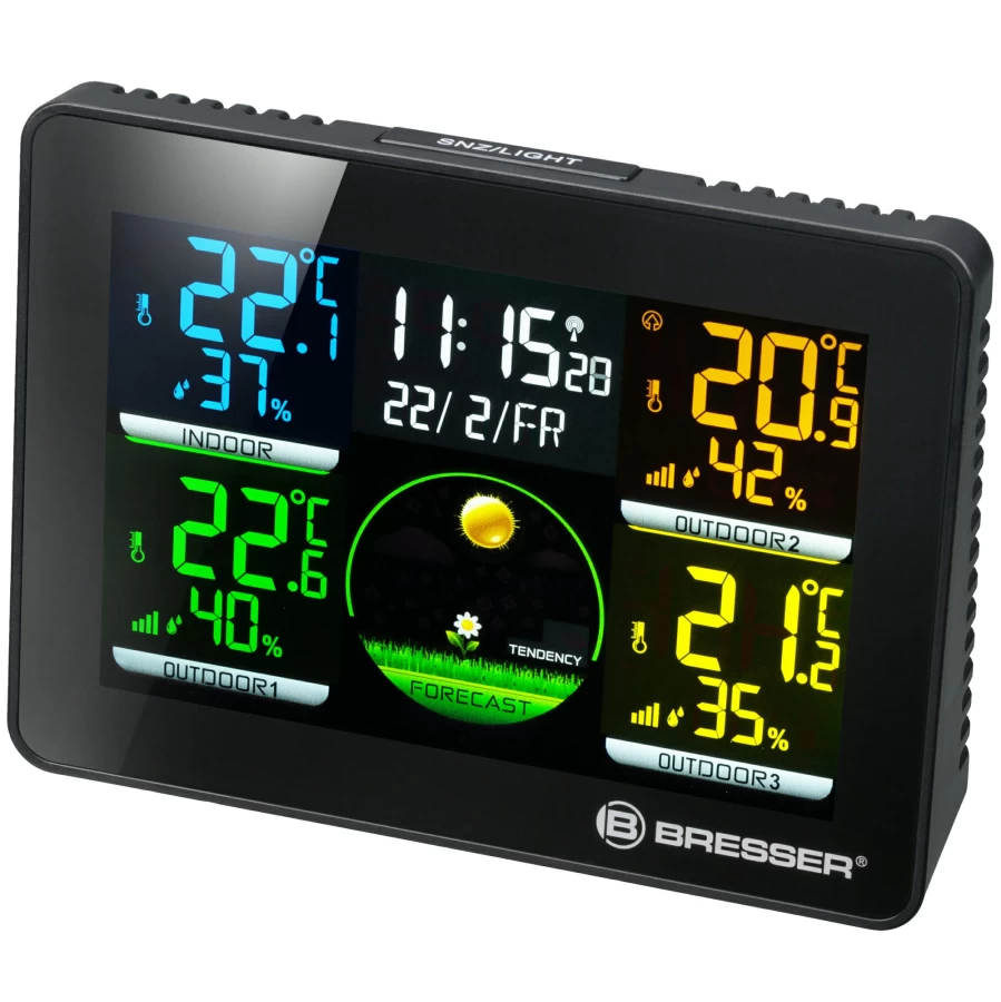 Bresser Thermo Hygro Quadro NLX - Wireless Weather Station with 3 Outdoor Sensors for Temperature and Humidity Monitoring