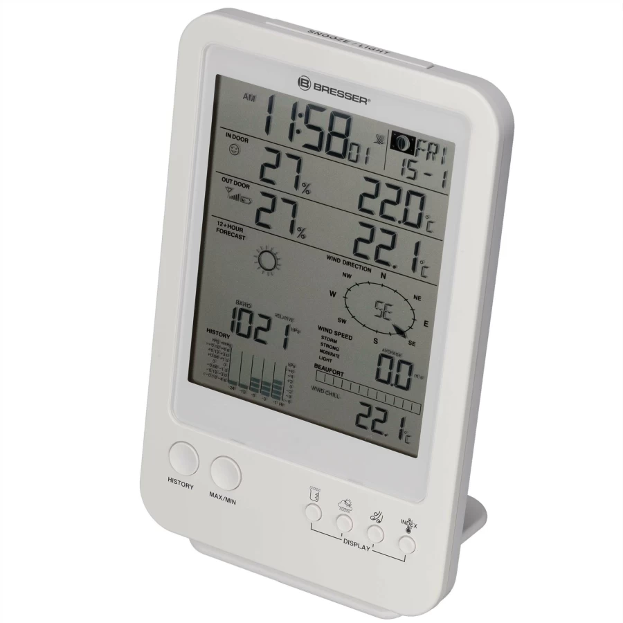 Bresser 5-in-1 Wireless Weather Station with Outdoor Sensor - Accurate Temperature, Humidity, Wind & Rain Monitoring - White Home Weather Forecaster