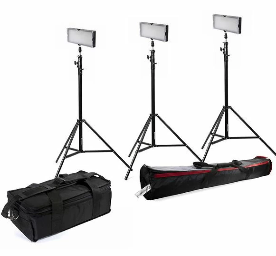Bresser SL-360 LED Continuous Lighting Kit with 3 LED Panels and 3 Tripods for Studio Photography