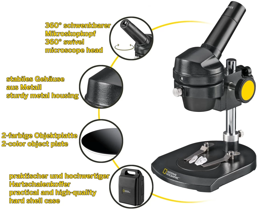 Bresser 20X Magnification Reflected Light Microscope for Kids & Adults - National Geographic Edition