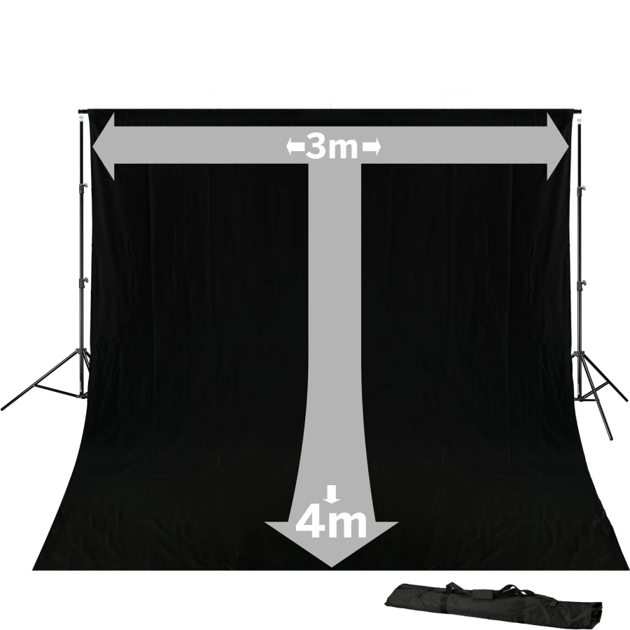Bresser Br-D23 3m x 4m Black Photography Background System with Cloth for Studio Setup