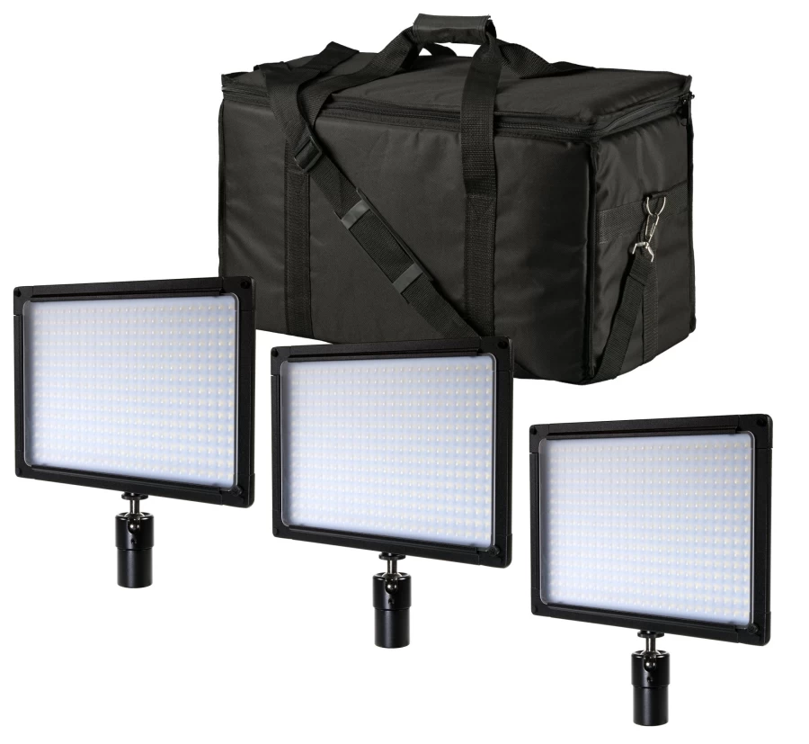 Bresser SH-360A Bi-Color LED Panel Light Kit - 3-Piece Set with Adjustable Lighting for Studio & Photography