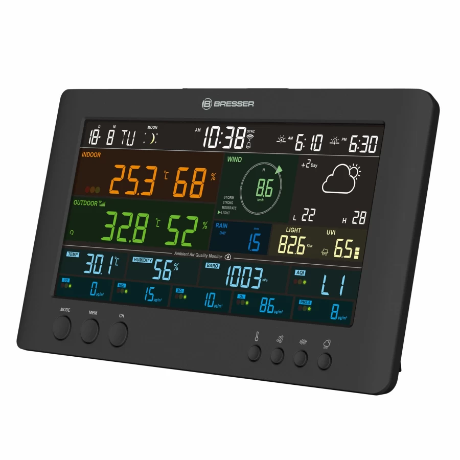 Bresser 7-in-1 Wireless Weather Station with Outdoor Sensor – Accurate Temperature, Humidity, Air Pressure Monitor for Home & Garden
