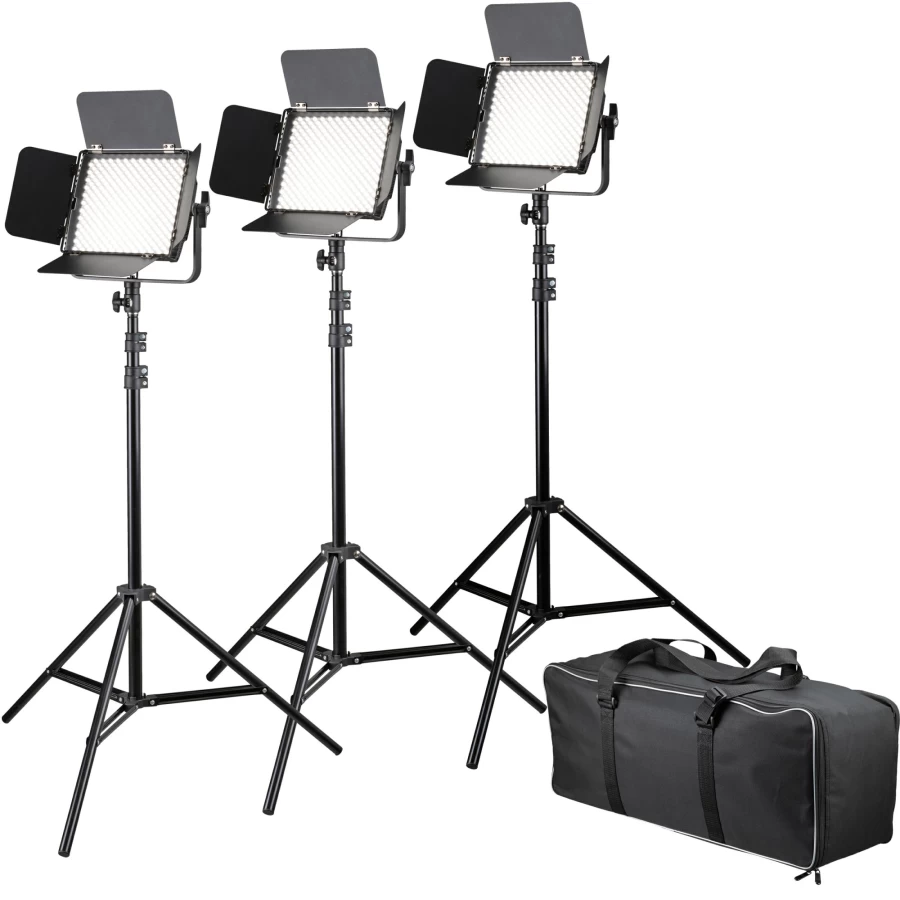 Bresser BR-600MB Triple Panel Light Kit - 3-Piece LED Lighting Set for Professional Photography