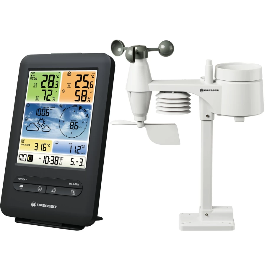 Bresser Professional 5-in-1 WiFi Color Weather Station with Wireless Outdoor Sensors and Real-Time Data Monitoring