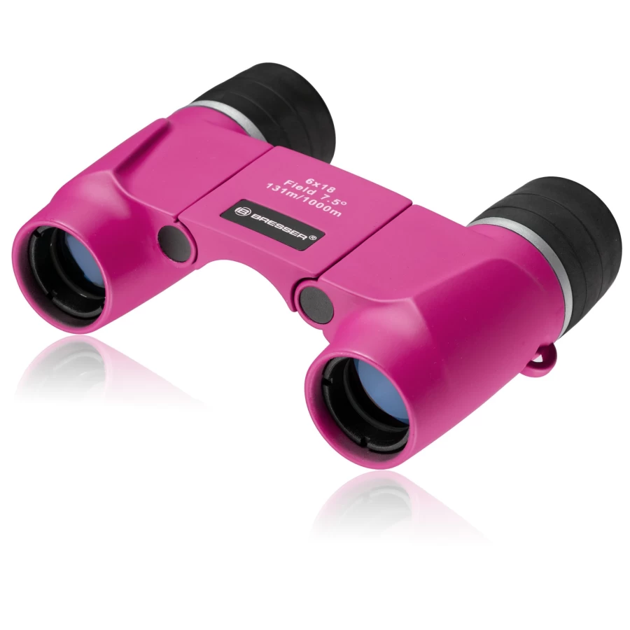 Bresser Junior 6x18 Kids Binoculars for Children - Pink, Compact & Durable for Outdoor Exploration