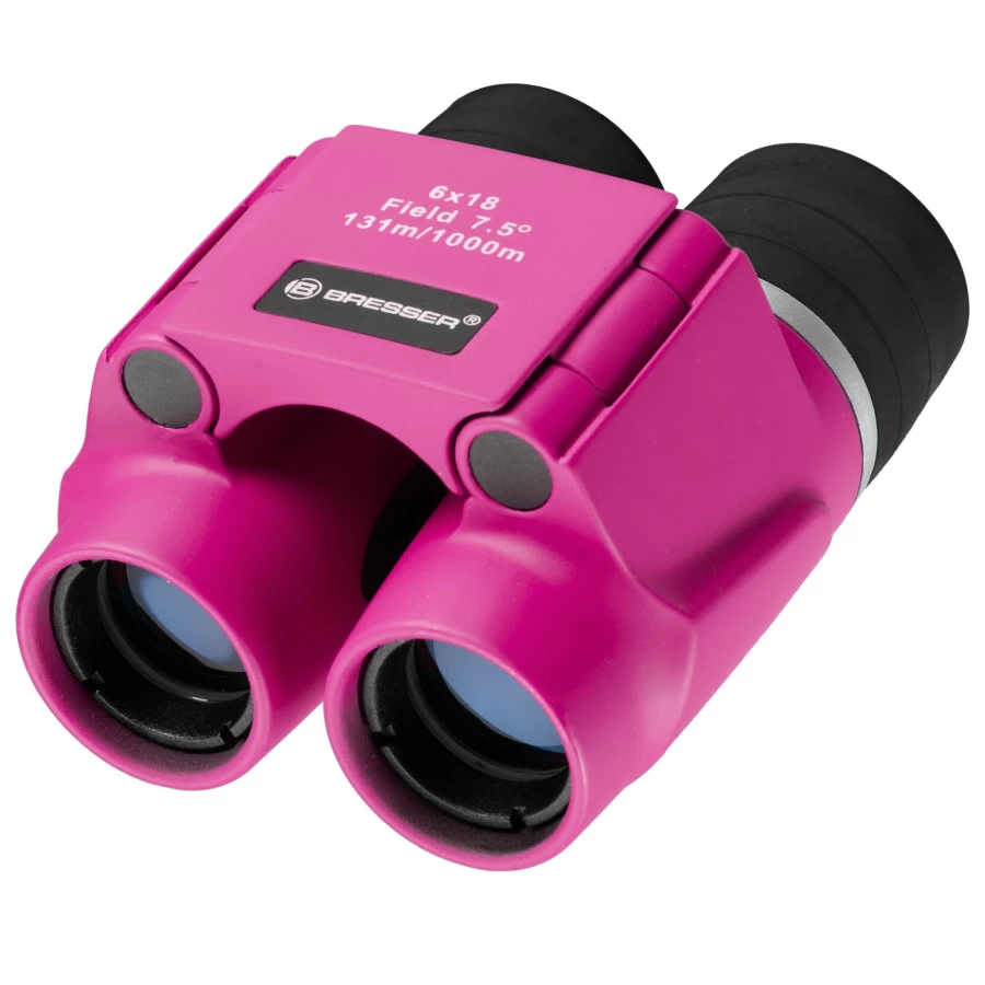 Bresser Junior 6x18 Kids Binoculars for Children - Pink, Compact & Durable for Outdoor Exploration