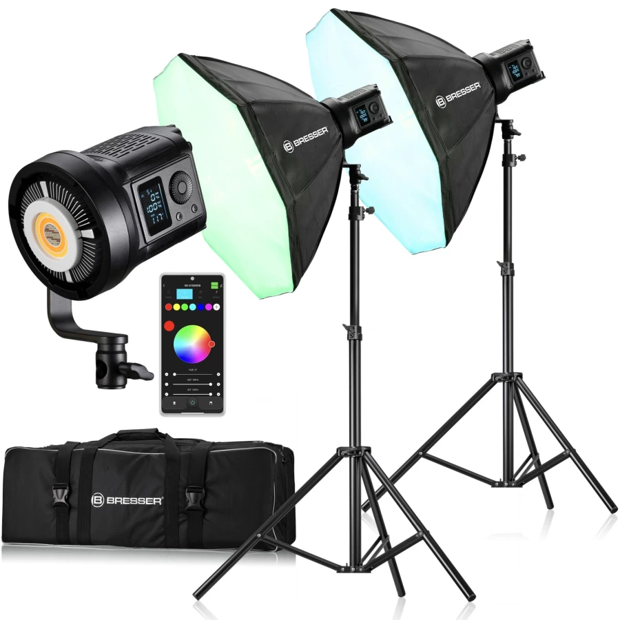 Bresser BR-135 RGB COB LED Light Duo Kit – Dual High-Intensity Studio Lighting for Professional Photography & Videography