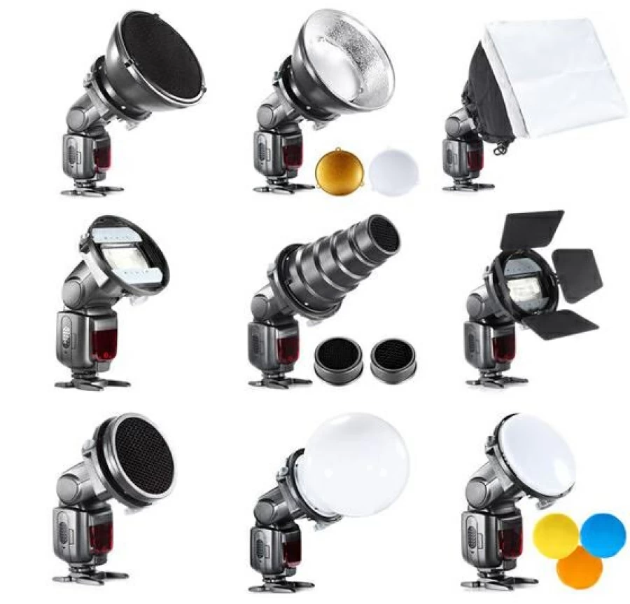 Bresser BR-Set7 7-Piece Professional Light Shaper Kit for Camera Flash Photography – Softbox, Reflectors, and Diffusers