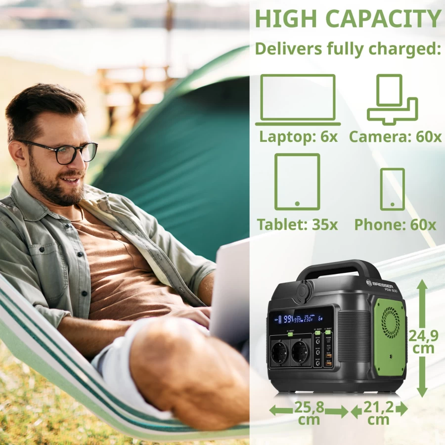 Bresser 600W Portable Power Station | Compact & Reliable Solar Generator for Camping, Emergencies, and Outdoor Adventures