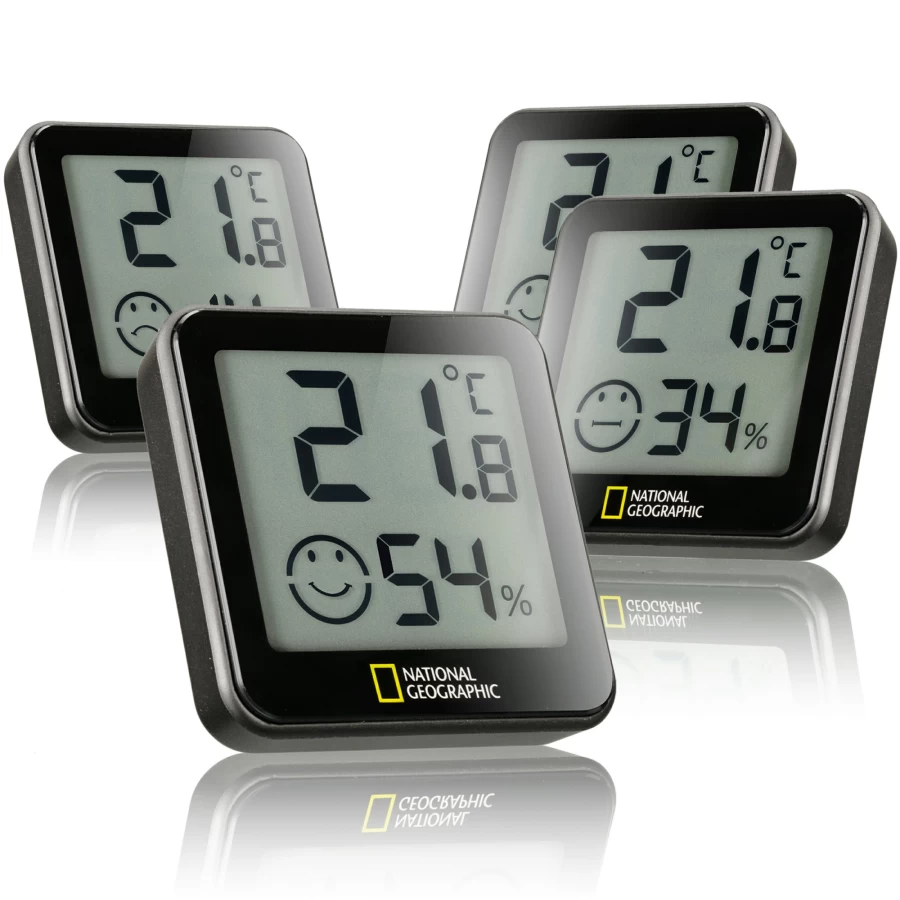 Bresser 4-Pack Digital Thermometer Hygrometer Set for Indoor/Outdoor Use – National Geographic Edition