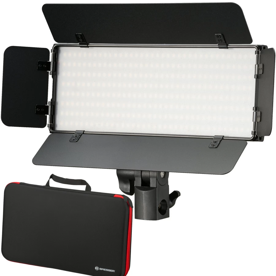 Bresser PT-30B-II Bi-Color LED Video Light with Barn Doors, Rechargeable Battery, Power Adapter, Remote Control & Carrying Case for Studio Photography