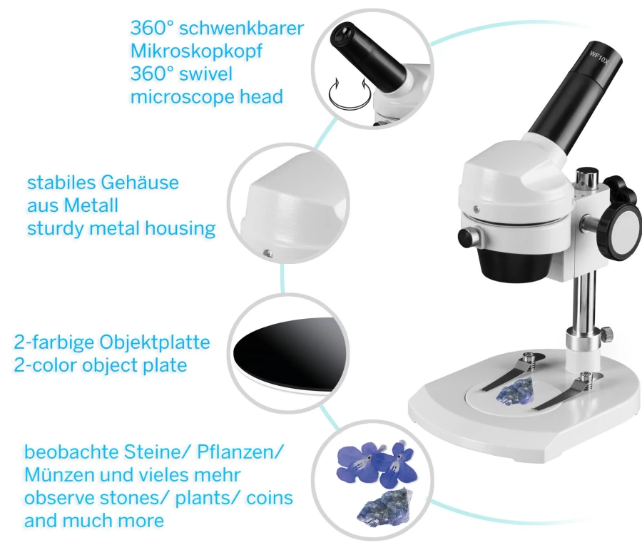 Bresser Junior 20X Magnification Reflected Light Microscope for Kids – Educational Science Tool